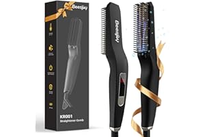 Beesjuy Cepillo Alisador de Barba para Hombres, Cepillo Alisador con Calefacción Iónica, LCD Peine para la Barba, 6 Temperatura Ajustable, Regalo de para Marido/Papá/Hombre