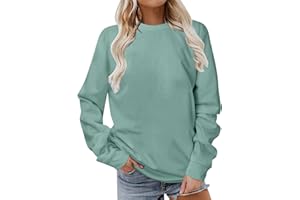 Komiseup Longshirt Damen Sport Langarm Sweatshirt Basic Rundhals Pullover ohne Kapuze Elegant Einfarbig Langarmshirt Locker Casual Oberteil Herbst Winter Baumwolle Pulli Teenager Mädchen Streetwear