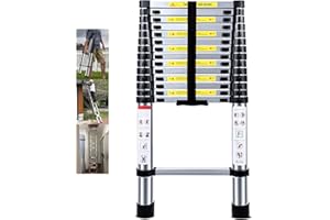 NINEACCY Telescopic Ladder 4.5M Multi-Purpose Folding/Foldable Aluminium Telescoping Ladder Extendable Portable Loft Ladder with EN131 and CE Standard(15FT/4.5M)