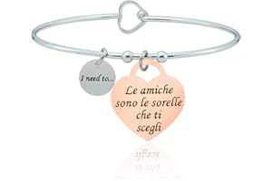 SAGA GIOIELLI BRACCIALE RIGIDO DONNA FRASI PENSIERI PAROLE EMOZIONALE INCISIONE ACCIAIO CUORE ROSE'