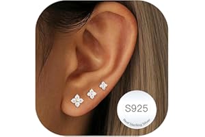 RAJPUTANA 3 Paare Kleine Ohrringe Sterling Silber für Damen Set Hypoallergen 14K Gold Ohrstecker Zartes CZ Stern Punkt Herz Ohrstecker Ohrringe 925 Silber Set Schmuck Geschenke