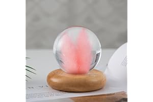 MARZIUS Blumen-Kristallkugel-Nachtlicht, 7 cm Glaskugel-Nachtlampe mit Holzsockel, Dekorationen, Geschenke für Männer, Frauen, Kinder, Jungen, Mädchen, Teenager (Rosa Hasenschwanzgras)