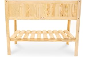 Holtaz SARAH Aiuola rialzata in legno, per giardino, balcone, aiuola, fioriera, fioriera con pellicola e pratico ripiano 116 x 57 x 89 cm Naturale