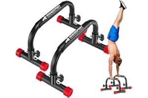 ‎RHINOSPORT RHINOSPORT Parallettes Bars Dip Calisthenics Push Up Bars 10.2 in High 300 kg / 661 lbs Weight Capacity Strength Training Home Gym Workouts Calisthenics Equipment [19.6 x 10.2 x 10.2 in] Red