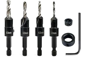 NORTOOLS Countersink Bit Set TCT Wood Drills Woodworking Chamfer Counter with Pilot Drill and 1/4" Quick Change Shank for Carpenters DIY Lovers Woodworker Hobbyists 3 4 5 6mm