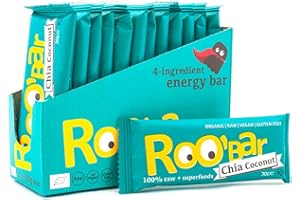 Roobar Chia & Coconut Raw Bar - Dairy & Gluten Free. 100% Organic, Vegan with Superfoods for Optimum Nutrition. No Added Refined Sugar - 12 x 30g Raw Bars