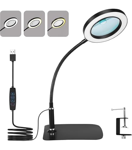 Ainiv 10 x vergrootglas met licht en standaard, 5 kleurmodi, traploos dimbare led-verlichte bureaulamp, bureaulamp voor handwerk, hobby, schilderen, werken, lezen, naaien, knutselen