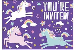 Unique Party 72504 - zaproszenia na przyjęcie z jednorożcem, opakowanie 8 szt.