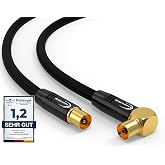 RedStar24 Antenna Cable 3 m Black - Male to Female 90&deg; Angle - Premium HDTV Coaxial Cable for Cable TV | TV Cable: Compatible