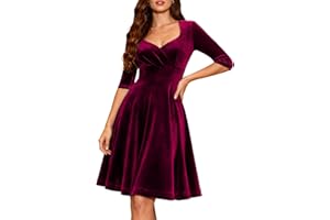 FYNADRESSR Women's Velvet Christmas Party Dress Long Sleeve A Line Midi Swing Vintage Formal Wedding Cocktail Prom Gown