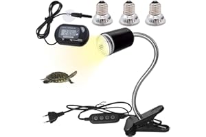 LUFEIS Lampada Termica per Rettili, Lampada Tartarughe Acqua, UVA UVB Lampada Riscaldante, Turtle Heat Lamp con Timer, 3 Lampadine(25 W+2x50 W) e 1 Termometro per Serbatoio Dell'acqua