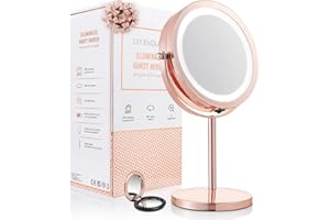 Lily England Miroir Maquillage Lumineux à LED - Miroir Grossissant de Toilette 2 en 1, Miroir Rond et Lumineux - Miroir LED + Miroir de Poche Offert, Or Rosé