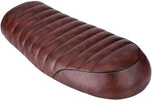 Sillín Cafe Racer, Qiilu Asiento de moto, PU Cuero Vintage Café Racer Asiento Plano Cojín de Sillín para Honda CG125 GN CG CB200 CB350 CB400SS CB500 CB750 SR400 SR500 XJ XS KZ