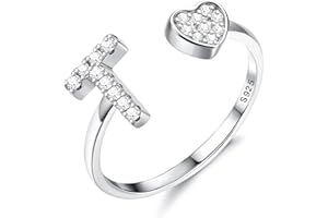 Diamday Plata de Ley S925 Ajustables Iniciales Anillos Mujeres Niñas Corazón Apilables Alfabeto Anillos Personalizado Capital Letra Anillo Inicial Joyería Regalos para Cumpleaños Navidad San Valentín