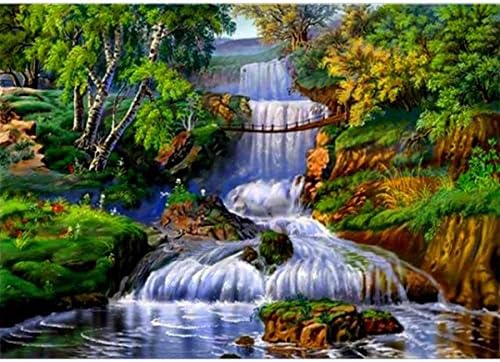 LAZODA DIY 5D Diamond Painting by Number Kits, Full Drill Crystal Rhinestone Embroidery Pictures Arts Craft for Home Wall Decoration Waterfall Creek 11.8 x 15.7 Inch