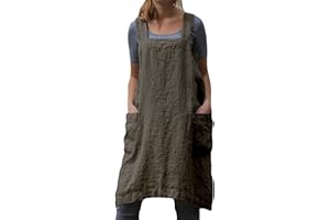 Colisha Women Cross Back Cotton Linen Apron Cafe Kitchen Cooking Florist Pinafore Dress
