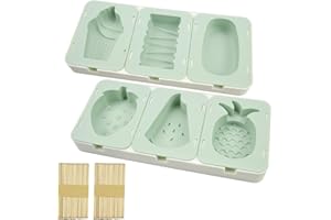 milaosk 2 Pezzi Stampi per Gelato, Stampo in Silicone per Ghiaccioli Senza BPA Forma di Frutta Stampo per Ghiaccioli per Bambini con Coperchio e 50 Bastoncini per Gelato Fatto in Casa (Verde)