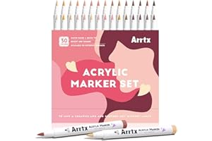 Arrtx Pennarelli acrilici color pelle, 30 colori, punta a pennello, pennarelli acrilici a base d'acqua, perfetti per disegnare anime, schizzi di illustrazioni, pittura su roccia, pietra, tela