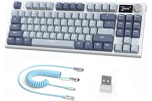 ATTACK SHARK RK86 Pro Tastiera Meccanica Wireless, Tastiera da Gioco 2.4G/BT5.0/USB-C Cablata, 75% Layout TKL 87 Tasti, Display a Colori TFT HD da 1,2'' e CNC Knob, Linear Switch Hot-swap RGB Backlit - Blu