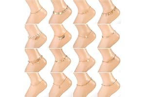 LINJINDE 16 Pezzi Boho Set cavigliera Oro per Donna Bambini Ragazze Ragazza a Piedi Nudi, Fascino Regolabile Spiaggia cavigliere Fascia bracciali Piede Confezione di Gioielli Regalo per Festa Compleanno