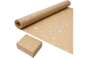 ZHNERY Rollo de papel de regalo de 43 cm x 15 m para cumpleaños, papel kraft reciclable con estrella para cumpleaños, boda, decoración de regalos de fiesta