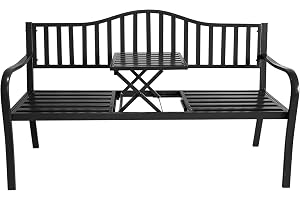 Spetebo Metall trädgårdsbänk med integrerat bord - 150 x 56 cm - sittbänk 2-i-1 antracit pulverlackerad - parkeringsbänk bänk