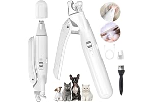 Kriogor Dog Nail Clippers with Hair Clippers for Eyes Paws Ears Hip of Pets with 2 LED Lights & a Splash-Proof Nail Organiser，Quiet Cordless Pet Grooming Clippers for Small Cats Dogs Trimming at Home