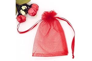 LTLSZRN 100 Stuck Organzasäckchen 9x12 cm, Geschenkbeutel Organzabeutel, Schmuckbeutel, Organza Säckchen mit Kordelzug, Säckchen Geschenk Schmuck Hochzeit Bonbonsbeutel für Hochzeiten Partys(Rot)