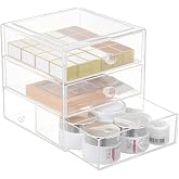 Acrylic Cosmetic Organiser Drawers Transparent Make Up Organiser with 3 Drawers Clarity Stackable Storage Box Drawer Boxes for Cosmetics Skincare Jewellery Bathroom Clear