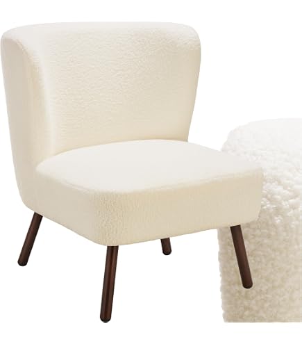 Fauteuil Bouclette Érika HOME DECO FACTORY - Bois Hévéa, Mousse Polyéther, Blanc/Écru
