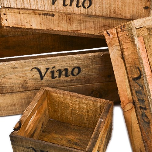 Holzkisten 5er Set Vino Wein Motiv Vintage-Used Design Weinkisten Landhaus Kolonial - 2