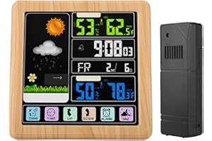 LAZMIN TS-3310 Wireless Weather Station, Multifunctional Digital Full Touch Screen Weather Clock For Indoor Outdoor(Wood Pattern)