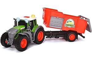 Dickie Toys, Tracteur Fendt avec remorque (26 cm), Jouet Tracteur Enfants à partir 3 Ans avec mécanisme Roue Libre, lumière, Son et Autres Fonctions, y Compris balles Foin Jouer 203734001 Multicolore