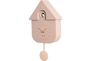 Fisura - Beżowy zegar z kukułką z pomarańczową tarczą. Zegar ścienny. Oryginalny zegar ścienny na prezent. 3 baterie AA nie są wliczone.Wymiary: 21,5x8x41,5. tworzywo ABS.