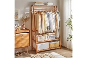 unho Stand Appendiabiti in legno da Terra: Guardaroba Armadio Aperto a Giorno in Bambù da Camera da Letto Appendiabiti Multifunzionale per Vestiti Attaccapanni Porta Abiti con Scarpiera