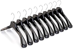 Mainetti Appendini per Capispalla, Cappotti, Abiti Pesanti, Grucce in Plastica, Resistenti, con Finitura Antigraffio, Made in Italy, Set di 10 Pezzi, Nero Lucido con Gancio Zincato, Taglia 38cm
