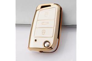 Juttzzei Vw Car Key Cover for Golf7 Ateca Arona MK6 MK7 Polo Jetta Fabia Tiguan Touran Toledo Skoda Seat Leon Ibiza Octavia Key Fob Cover, Soft TPU Vw Polo Key Cover-3 Bottons (White)