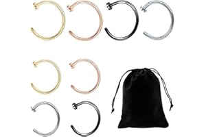 NyxSeat Juego de 8 piezas de acero inoxidable para labio y nariz, anillo en forma de C, anillo nasolabial falso, adecuado para hombres y mujeres (8 mm/10 mm)