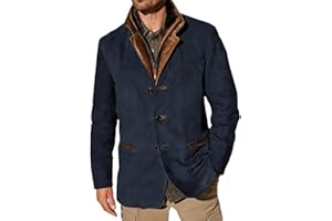 BBAUER Abrigo Blazer Retro para Hombre Chaqueta de Traje de Botonadura Simple con Cremallera de Cuero sintético de Piel sintética de Color sólido