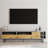 Luga Cover TV Unit, TV Stand - Metal Black Foot - Grey/Natural