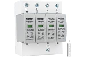 PJERJZN Überspannungsschutz & Überspannungsableiter 230V/275V Typ 1+2 (20-50kA 4P) – Blitzschutz für Haushalt, Solaranlagen und Industrie (4P 275V)