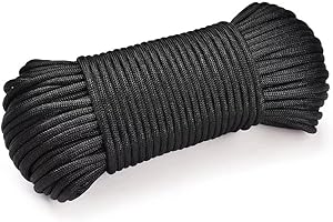 Angeer All Purpose Rope 8MM 30M(98ft) Length Strong Multifunctional Soft 100% Nylon Rope Natural Twisted Durable Long Ropes (Black)