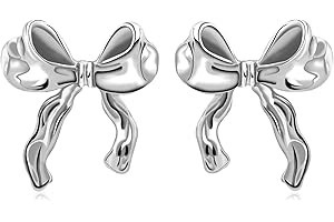 Poaemki Fashion Gold Silvery Bow Stud Earrings For Women Classic Ribbon Bow Earrings For Girl Cute Bowknot Earrings Gift