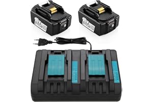 XNJTG 2X 18V 5.0Ah Batterie de Rechange pour Makita 18V Batterie BL1860 BL1850 BL1850B BL1845 BL1840 BL1835 BL1830B avec Chargeur DC18RD DC18RC DC18RA