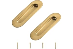 MOROBOR 2Pcs Brushed Gold Stainless Steel Side Hole Flush Pull, Oval Embedded Sliding Door Handle Recessed Finger Pulls with Hidden Screws for Drawer Cupboard Wardrobe