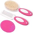 Baby Hair Brush and Comb Set for Newborns & Toddlers | Natural Soft Goat Bristles | Ideal for Cradle Cap | Perfect Baby Registry Gift (Rose Red)