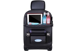 BWGHBH 1 Paquete Organizador para Coche,Organizador Asiento Coche,Pu Cuero Protector de Asiento Niños con Comedor Poseedor Bandeja Resistente al agua Multi-Bolsillo de Almacenamiento Negro