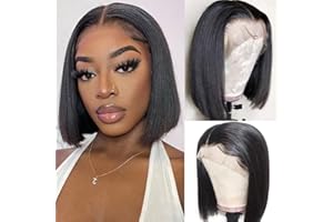 FEIBIN Perruque Femme Naturelle Brésilien 13x4 Lace Front Bob Cheveux Humains Lisse Bresilienne Cheveux Vierges Naturelle Courte Straight Bob Lace Wig Human Hair 10 Pouces Natural Black