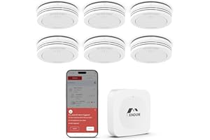 XINDUM 10 Jahre Rauchmelder mit Basisstation, Smart Feueralarm TÜV-Rheinland zertifiziert nach EN 14604, Vernetzter Feuermelder mit austauschbarer Batterie, kein LED-Blinken, kompatibel mit APP, 6 Set
