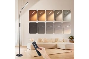 ONE FIRE LED lampa stojąca do salonu z 25 trybami i regulacją jasności, do czytania z 1000 lm (wysoka jasność), czarna, nowoczesna z pilotem/timerem